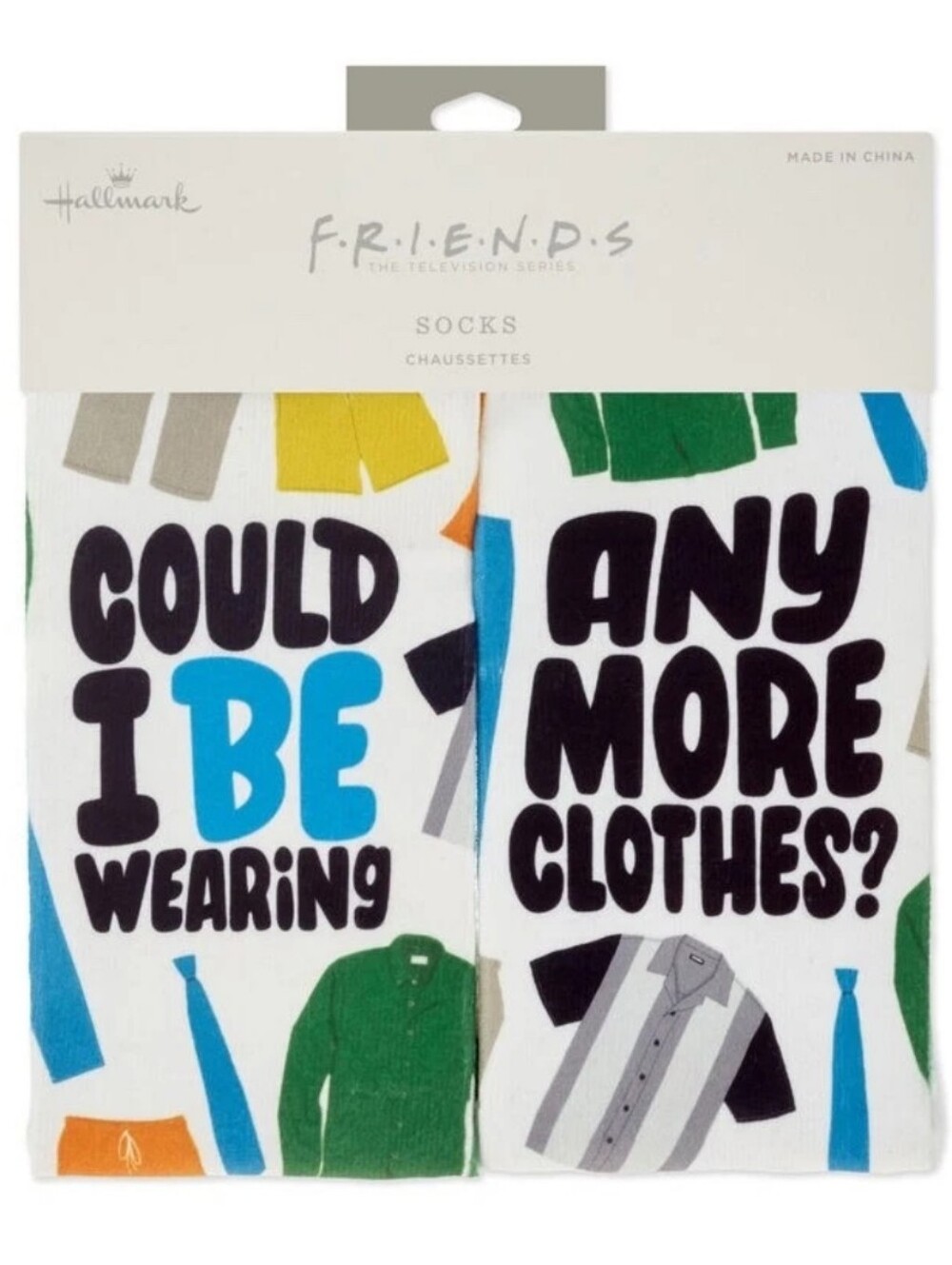 Hallmark White FRIENDS Novelty Socks with Blue, Green & Yellow Accents New
